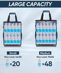 Rolling Grocery Tote With Wheels Reusable Shopping Bags On Wheels showing large capacity with bottled water inside.