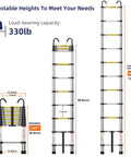 10.5 Foot Telescoping Ladder With Hook, Go-To Aluminum Folding Extension Ladder For Home And RV, Attic Or Garage, Multi Use Durable Aluminum Ladder With Easy Extend And Lock, Supports Up To 330 Lbs. fully extended aluminum telescoping ladder
