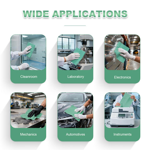 Heavy Duty Cleanroom Wipes Lint Free Cloths Jumbo Roll Extra Absorbent Towels Green 12 By 10 Inches 500 Count For Industrial Wiping Degreasing Auto Parts Lab Equipment used in diverse applications including cleanroom, laboratory, electronics, mechanics, automotive, and instruments.