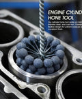 Engine Cylinder Hone Tool 4 1/8 Inch With 240 Grit Ball Brush in use on engine cylinder for honing and deburring.