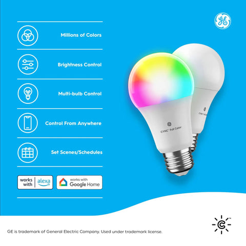 Color Changing A19 Smart LED Light Bulbs With Bluetooth And WiFi, 60W Equivalent, displaying color changes and app features