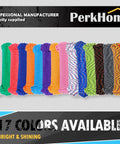 17 colorful options of 90 Ft 1/4 Inch Polyester Rope Diamond Braid, Nylon Like Durability displayed in a row.