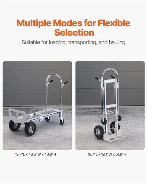Heavy Duty Aluminum Hand Truck 2 In 1 Folding Dolly With PU Wheels, Boss Level Industrial Cart For Home, Office, And Job Site, 360 Degree Braking Wheels For Smooth, Stable Transport On Any Terrain. 19.7x46.5x40.6 in