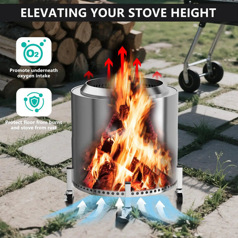Beefy Heavy Duty Fire Pit Rolling Stand With 360 Swivel And Locking Wheels elevating stove for better air intake outdoors