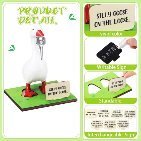 Magnetic Goose Key Holder With Wooden Base And Writable Sign Cute Resin Goose Statue Desk Deco 11 Piece Set for Home Office.