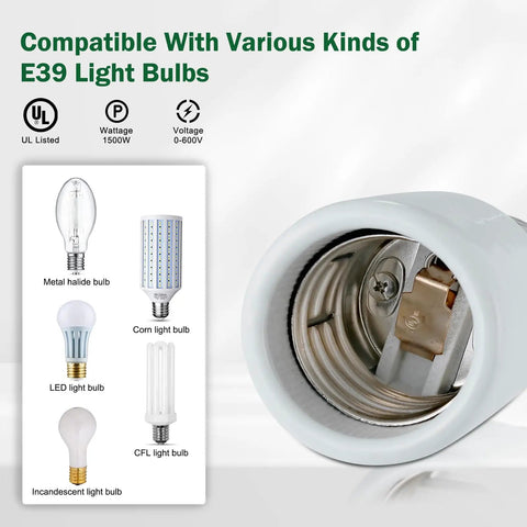 Porcelain Mogul Socket Extender For E39 Base Lighting 10 Pack Extends Bulb Length Two Point Three Six Inches And Supports LED
