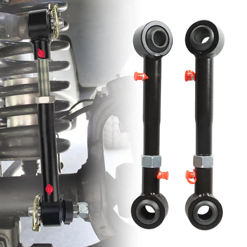Front Sway Bar Links For 2.5 To 6 Inch Lift Jeep JK 2007 2018 Replacement With Quick Disconnect Adjustable Grease Fittings For Easy Bushing Lubrication And Smooth Quiet Operation, black steel with red grease fittings