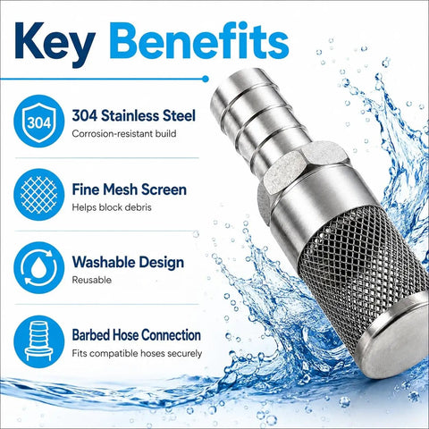 Stainless Steel Water Pump Filter Hose End Strainer Barbed Inline Mesh Screen 10mm Three Quarter Inch with key benefits.