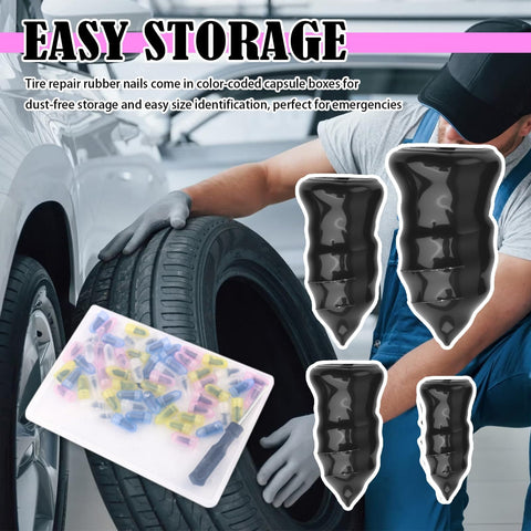 Self Service Tire Plugs Kit With Screwdriver 60Pcs Universal Emergency Tire Repair Tool Screw In Puncture Fix Kit For Cars
