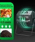 Outdoor Tumbling Composter Dual Rotating Batch Bin 43 Gallon Capacity With Two Chamber Setup For Continuous Efficient Home Composting.
