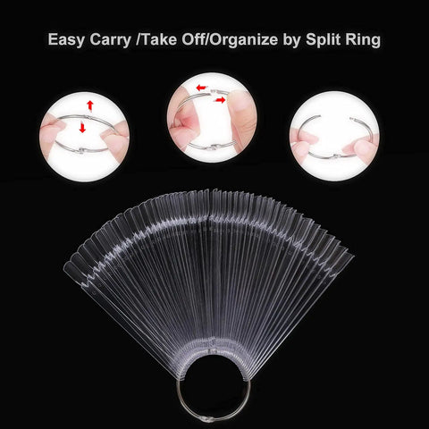Clear Nail Swatch Sticks Kit With Split Ring And 100 Transparent Sticks, Includes Holographic Number Stickers 1-100