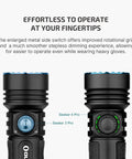 Seeker 4 Pro 4600 Lumen Rechargeable Flashlight with USB C Holster Waterproof, showing side switch for easy operation