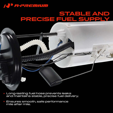 Premium Quality Straight Swap Electric Fuel Pump Module Assembly With Pressure Sensor For Kia Sorento 2005 2006 V6 3.5L close up of fuel pump assembly and hoses.