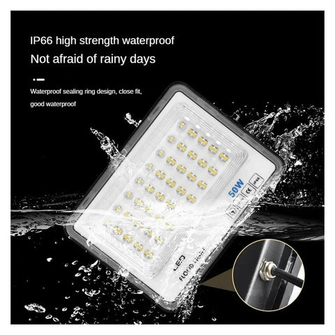 JUDYSSY High Brightness Led Flood Light 50W showing waterproof design with sealing ring, ideal for outdoor use in wet conditions.