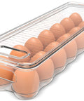 Clear 14 Slot Egg Container With Lid And Handle For Fridge Stackable Egg Tray Organizer For Kitchen Storage And Organization Crack Free Protection