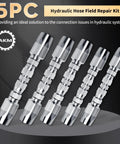 AKM hydraulic hose fittings set, five metal crimp-style fittings, front view