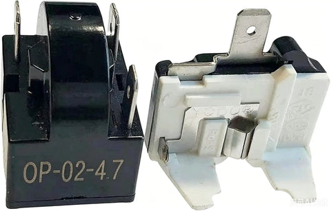 3 Pin 4.7 Ohm Refrigerator Start Relay Kit With Overload Protector For 1/2 HP Compressors, visible relays and protector