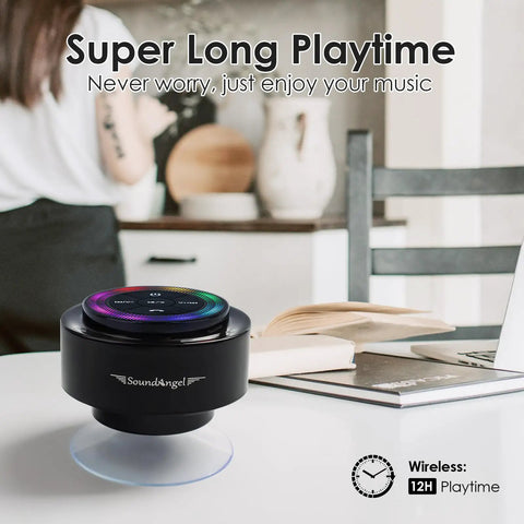 Shower Speaker Pro Upgraded IPX7 Waterproof Bluetooth Speaker With 8W Crystal Sound And Rich Bass on suction cup in kitchen
