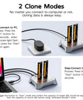 Dead Simple Dual Bay M.2 Nvme Sata Raid Enclosure Clone Dock for easy SSD cloning with two drives installed.