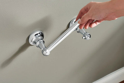 Vale Chrome Double Post Pivoting Toilet Paper Holder Wall Mounted Tissue Dispenser With Easy Roll Change Dope Chrome Finish