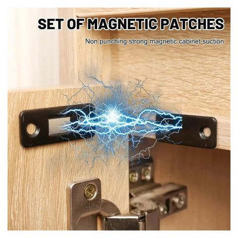 Ultra Thin Magnetic Cabinet Catches With Invisible Magnets Self Adhesive Furniture Latch Six Set Silver installed on wood cabinet
