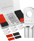 132 Piece Battery Terminal Connectors Kit For 4 6 8 10 AWG Wire with copper terminals and heat shrink tubing displayed