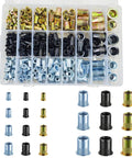 Rivet Nut Kit 300 PC Set With Flat Head Rivet Nuts in various finishes displayed in a transparent plastic case.