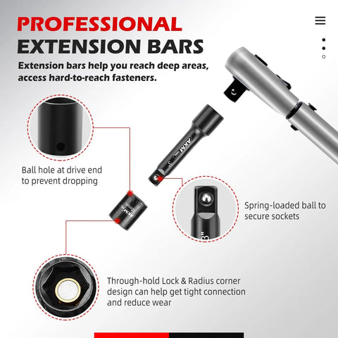 Magnetic Impact Socket Set With One Quarter Inch Drive Pro Grade 19 Piece Metric Range 4mm To 15mm 6 Point CrMo Extension Bars