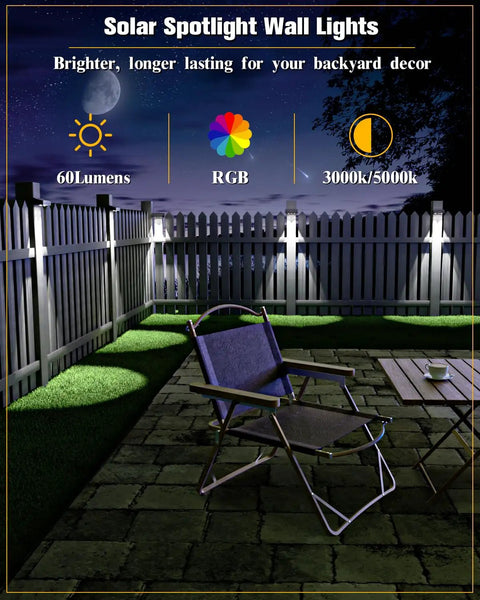 12 Pack Solar Fence Lights Slinging 50 Lumens Of Seriously Bright Glow Featuring Twelve Adjustable RGB Modes To Kick Up The Vibe On Your Patio Deck Or Backyard Railing Weatherproof Outdoor Lighting Solution Built To Last illuminated outdoor space with wall-mounted lights.