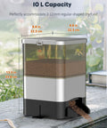 10L No Sweat Automatic Fish Feeder For Koi Ponds with pellet dispenser, sized for 2-12mm dry food, weatherproof design.