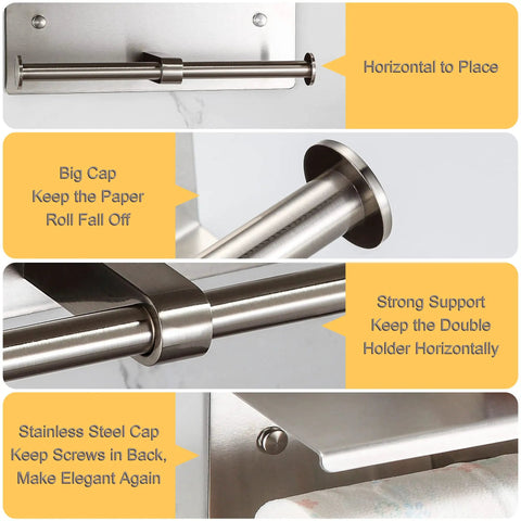 Toilet Paper Holder With Shelf Brushed Nickel Double Head Tissue Roll Holder 304 Stainless Steel Wall Mount For Bathroom details