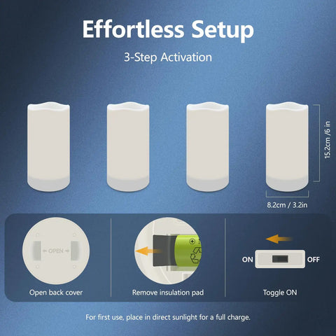 Effortless setup guide for Solar Powered Pillar Candles Set Of 4 3.25 Inch By 6 Inch Waterproof LED Flameless Dusk To Dawn Outdoor Candles