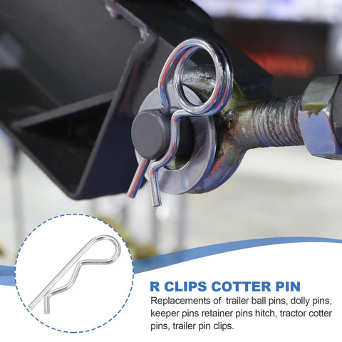 Close-up of Heavy Duty Cotter Pin Set M2.5 X 50 Mm 25 Pcs R Clips Hardware Pins Carbon Steel Spring Fasteners on machinery