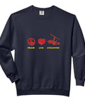 Ultralight Gyrocopter Pilot Sweatshirt For Aviation Enthusiasts Gift Idea For Men Women And Teens Who Love Gyroplanes And Autogyros Perfect At The Airfield Or On The Ground Comfortable Casual Wear For Flights And Daily Use with peace love gyrocopter print