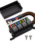 Waterproof 12V Fuse And Relay Box With 12 ATC ATO Fuses And Four Relay Slots Prewired Harness For Marine And Automotive Use