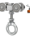 Four Wheel Hoist Trolley For Unistrut 1-5/8 Inch Or Taller Channel With M10 Bolt And Lifting Eye Nuts Built Tough Stainless Steel Bearings Smooth Quiet Rollers 1 Pc