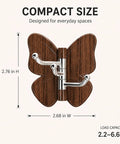 2 Pack Rotating Adhesive Wall Hooks With Rugged Wood Grain Finish Flexible Swivel design, measuring 2.76 in H and 2.68 in W.