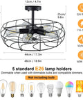 Five Light Industrial Ceiling Light With Rustic Wire Cage In Oil Rubbed Bronze Farmhouse Semi Flush Mount details and dimensions