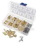 M3 Brass Hex Spacer Standoff Kit With Male And Female Nuts And Screws 200 Piece Assortment In Plastic Box Includes 4.7mm Hex 6mm Male Length 8 To 20mm Female Lengths 0.5mm Thread Great For RC And DIY Projects