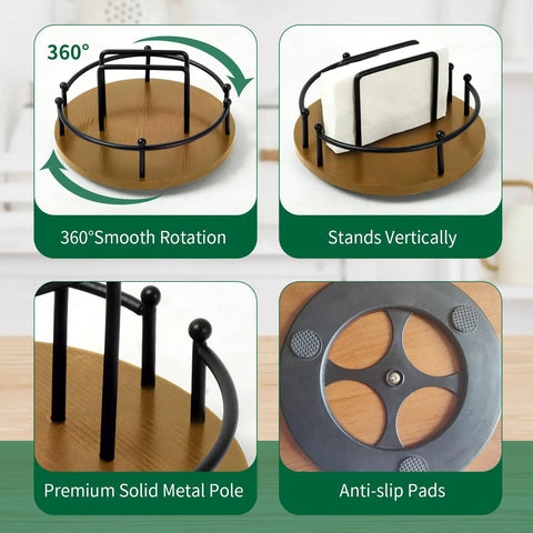 Total Breeze To Grab From Smooth Spinning Lazy Susan Napkin Holder For Kitchen Tables 9 Inch rotating wooden base with metal poles.