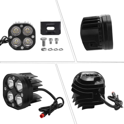 Rad Power Bikes Headlight Replacement Kit 6000K LED Waterproof Headlamp With Four Ultra Bright Bulbs showing front and side views.
