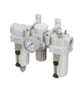 Compressed Air Filter Regulator Lubricator Combo With One-Half Inch NPT, metal bowl, sight glass, manual drain, and gauge