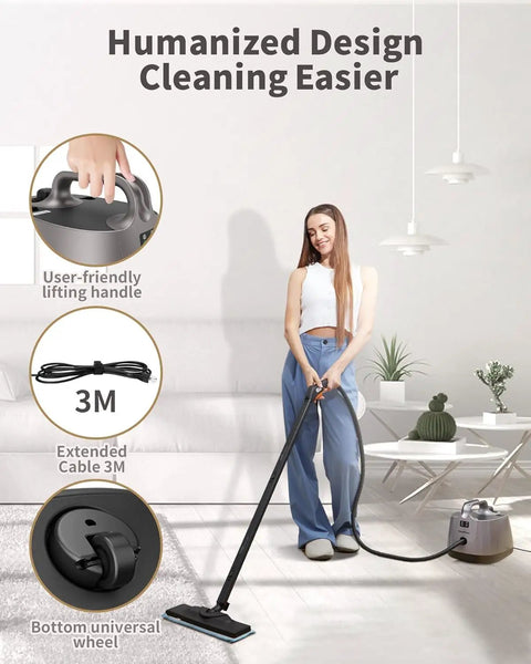 Handheld Steam Cleaner Mop With 50 Oz Tank Delivers 293 Degree Jet Hot Steam Pressure For Deep Cleaning Carpets Floors And Cars Powerful Heavy Duty Steamer Includes 21 Nozzles For Cracks And Tile Work Effortless Home Care Tool Turquoise Finish in use with a user-friendly design.