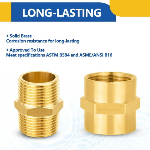 10 Pack Brass Pipe Fittings 1 Inch Male Adapter and 1 Inch Female Adapter NPT Hex Nipples for Plumbing
