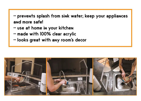 Deluxe Acrylic Splash Guard 24 X 18 Inch, Tough As Nails Shield, Clear And Durable, in kitchen sink setup.