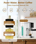 Semi Automatic Espresso Machine With 20 Bar Pressure And Built In Activated Carbon Water Filter Cutting Chlorine For A Crystal Clear Flavor Kick Daily Morning Fuel Compact Countertop Setup showing carbon filter details.