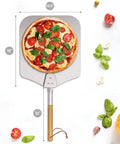 Thin Aluminum Pizza Peel With 13 And A Half Inch Wide By 16 Inch Long Surface And 8 Inch Wooden Handle For Indoor Oven And Outdoor Grillin Nonstick Transfer Paddle For Easy Pizza Bread And Pie