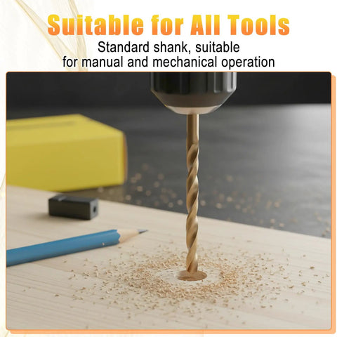 Close-up of Pro Grade 4 Piece Metric Tap And Drill Bit Set Tinker Friendly Gear in use with 2.5mm twist drill on wood surface.