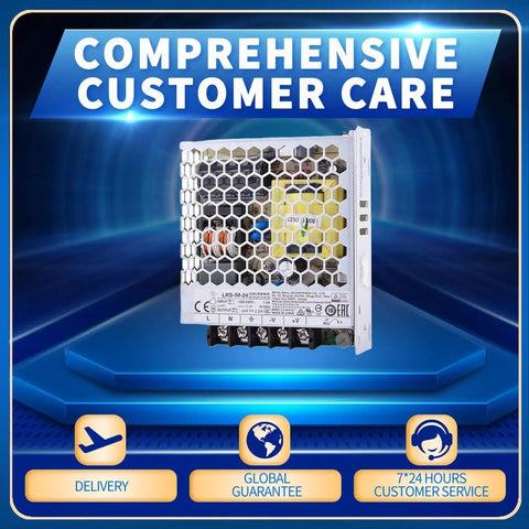 Compact 50W 24V Enclosed AC-DC Power Supply, 2.2A Output, 1U Low-Profile, Only 30mm Tall, Global 85-264VAC Input, Built-To-Last Rugged Metal Enclosure for Control Cabinets, Industrial Automation, and Appliance Use with vented metal case