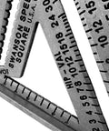 Close-up of a 7 Inch Speed Square Layout Tool with clear markings for precise measurements and angles, ideal for tradespeople.